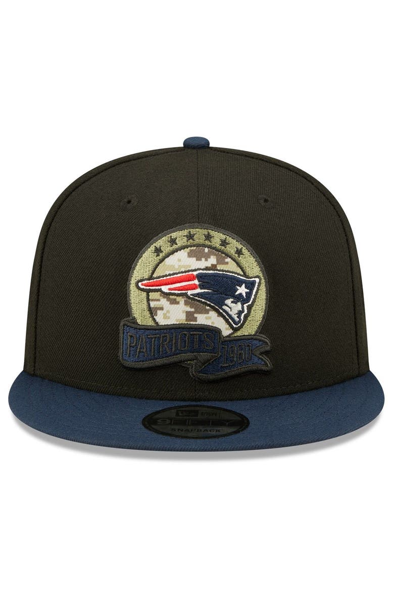 Men's New Era Black/Navy New England Patriots 2022 Salute To Service 9FIFTY Snapback Hat, Alternate, color, Black