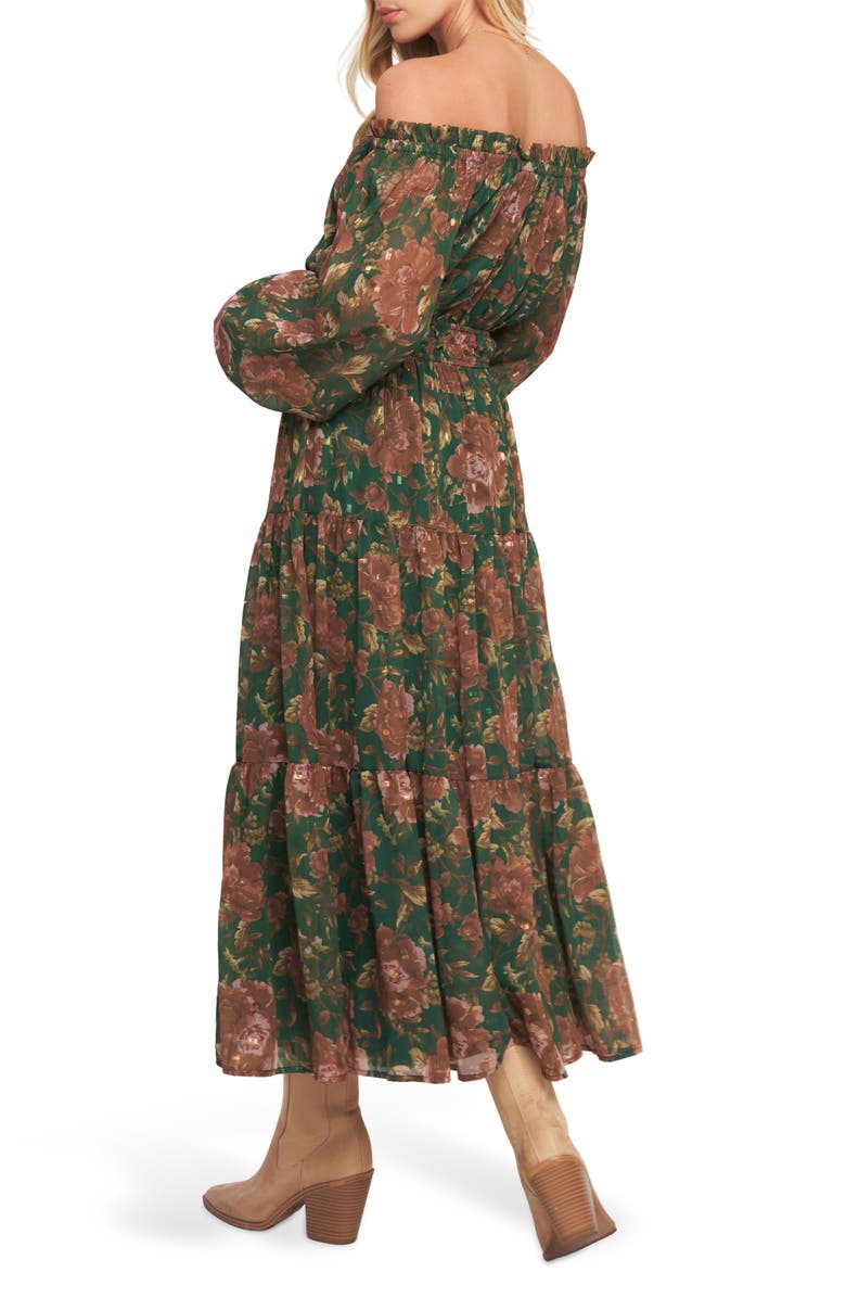 FLYING TOMATO Floral Off-the-Shoulder Maxi Dress, Alternate, color, Green