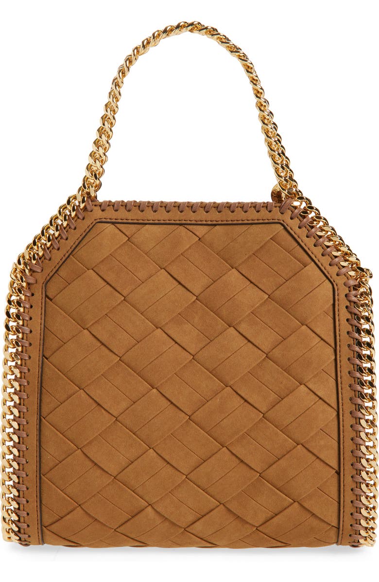 Stella McCartney Mini Falabella Woven Faux Suede Crossbody Bag, Alternate, color, Brandy