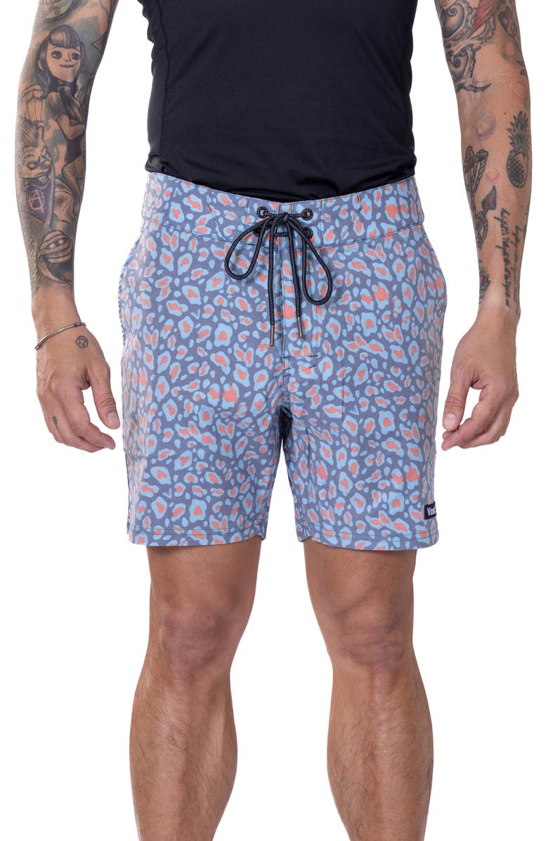 VAST Leopard Print Stretch Board Shorts, Main, color,