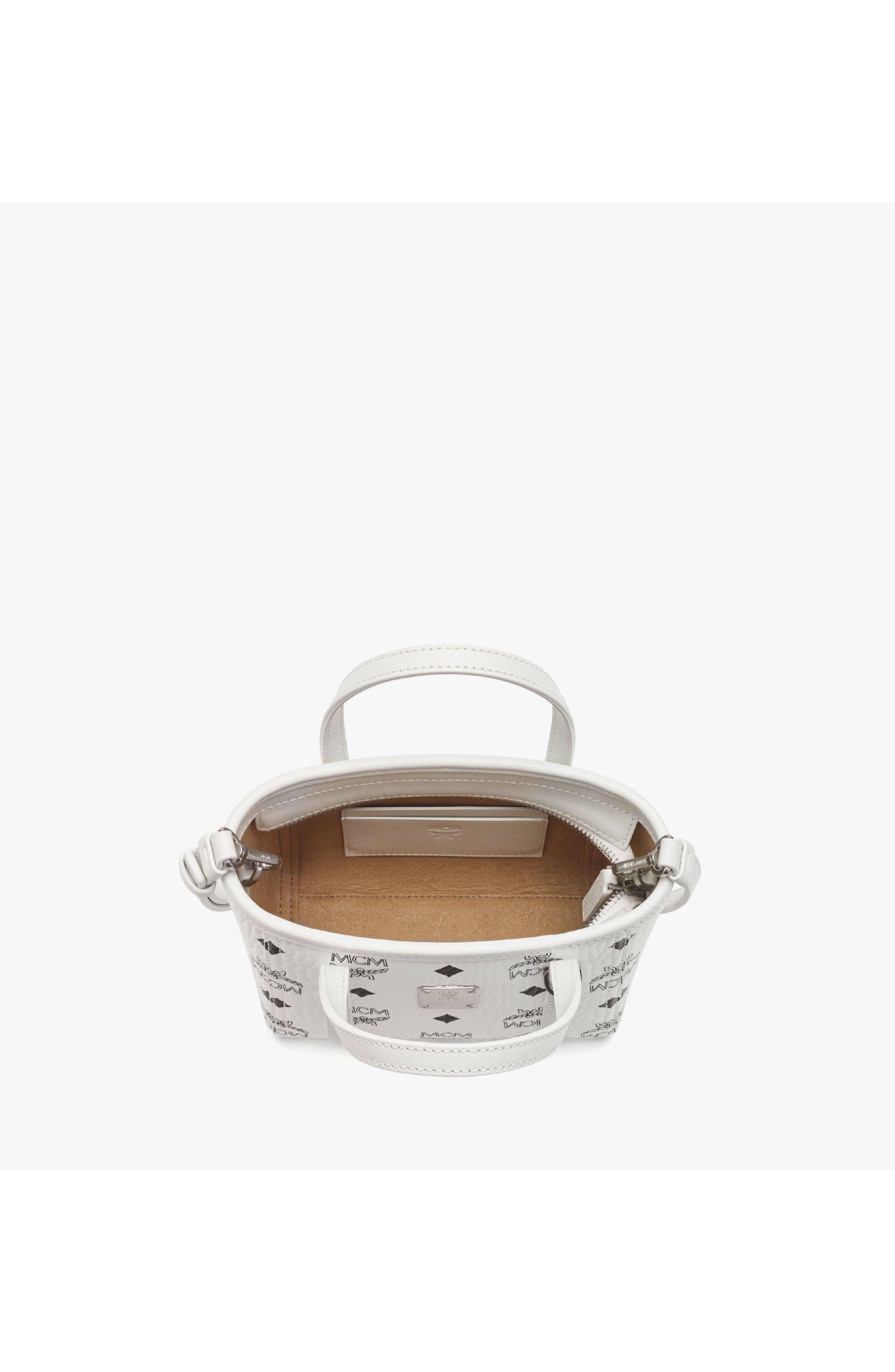 MCM Toni Top-Zip Shopper in Visetos, Alternate, color, White