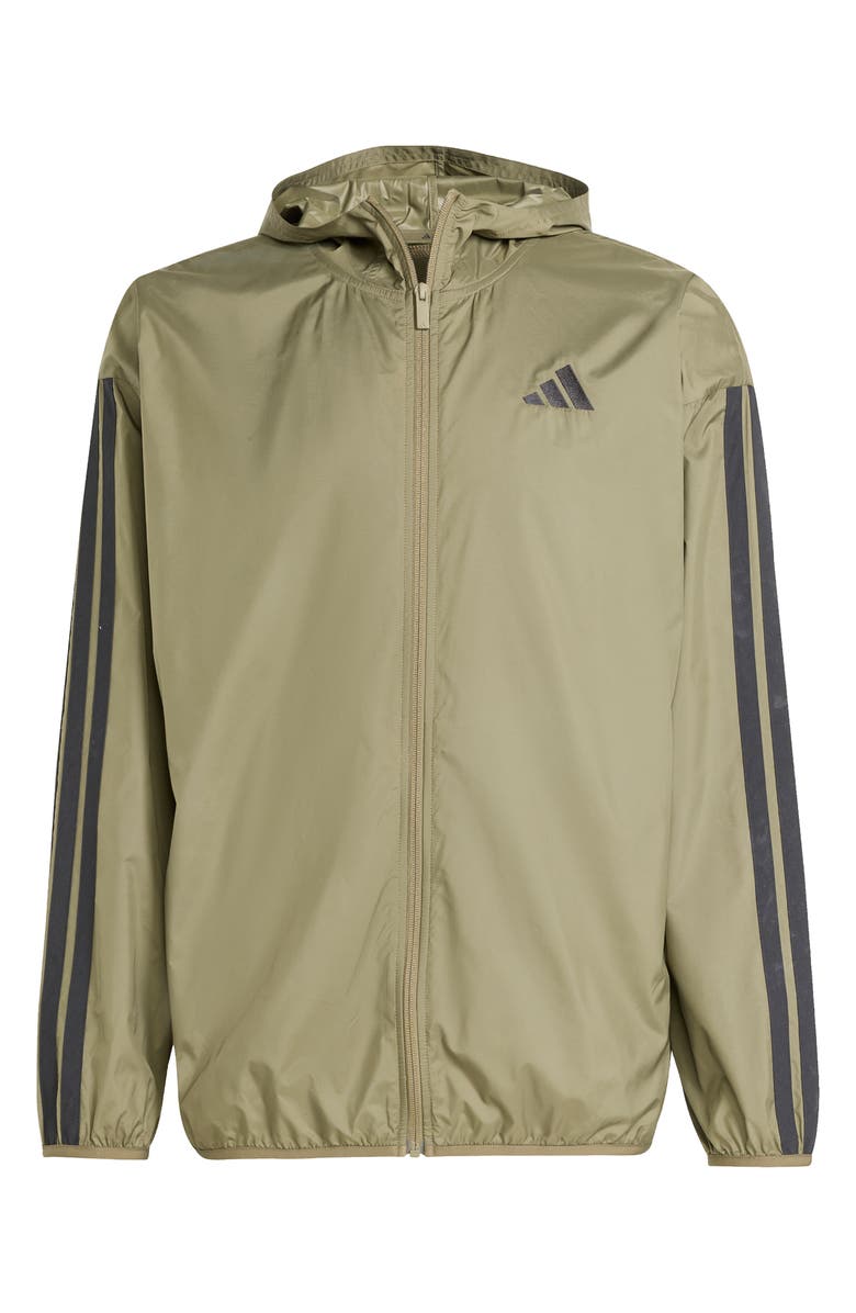 adidas 3-Stripes Hooded Windbreaker Jacket, Alternate, color, Olive Strata/ Black