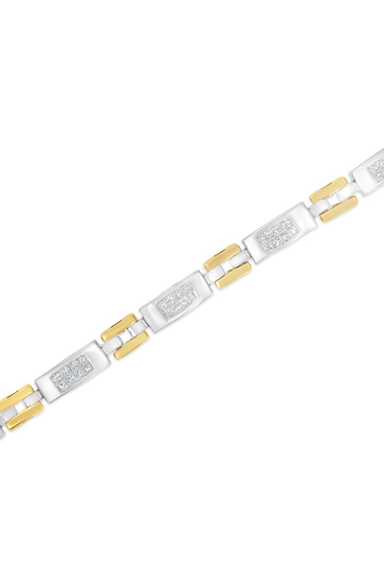 10K Two-Tone Gold Princess Cut Diamond Geo Link Bracelet, Alternate, color, Yellow
