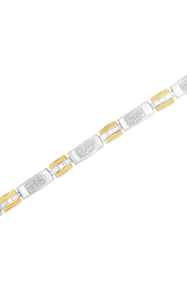 Haus of Brilliance 10K Two-Tone Gold Princess Cut Diamond Geo Link Bracelet, Alternate, color, Yellow