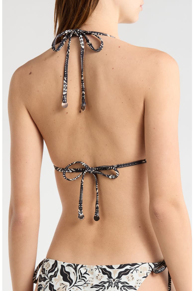 Nikoleta Floral Appliqué Triangle Bikini Top, Alternate, color, BLACK COMBO