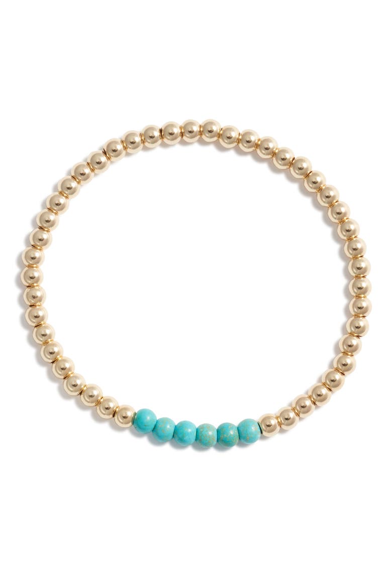 Turquoise Stone & Bead Stretch Bracelet, Main, color, GOLD FILL