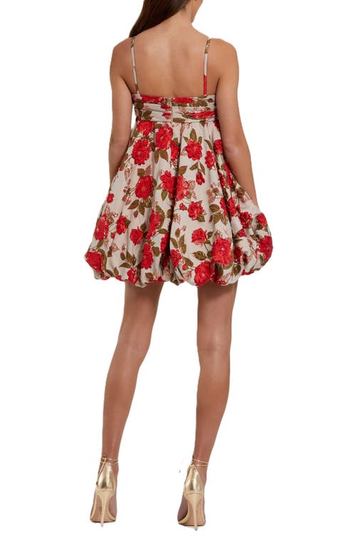 Mac Duggal Brocade Thin Strap Puff Mini Dress With Bow In White Multi