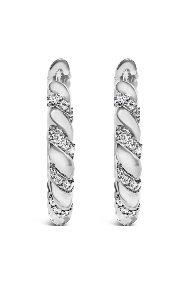 14K White Gold 1 1/5 Cttw Lab Grown Diamond Swirl Design 1" Inch Hoop Earrings, Alternate, color, White
