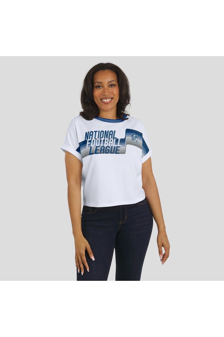Women's WEAR by Erin Andrews White NFL Cropped Center Stripe Dolman T-Shirt, Alternate, color, White