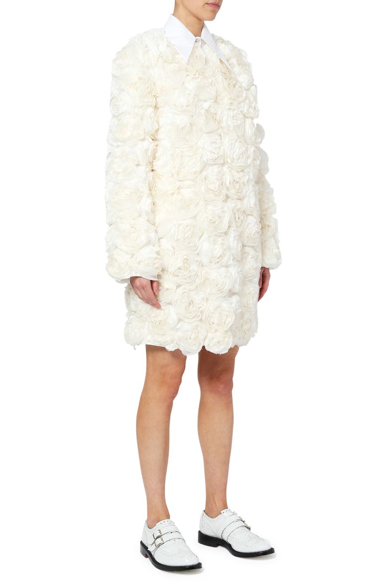 Embellished 3D Rose Silk Coat, Main, color, WHITE