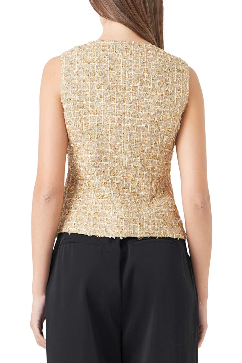 Sleeveless Double Breasted Tweed Top, Alternate, color, GOLD