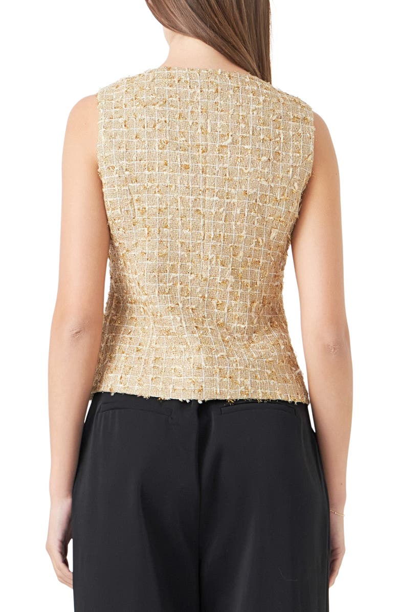 Endless Rose Sleeveless Double Breasted Tweed Top, Alternate, color, Gold