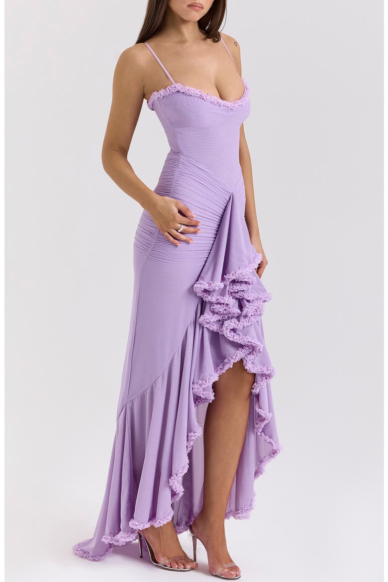 Gabbi Ruffle Mesh High-Low Cocktail Dress, Alternate, color, SHEER LILAC