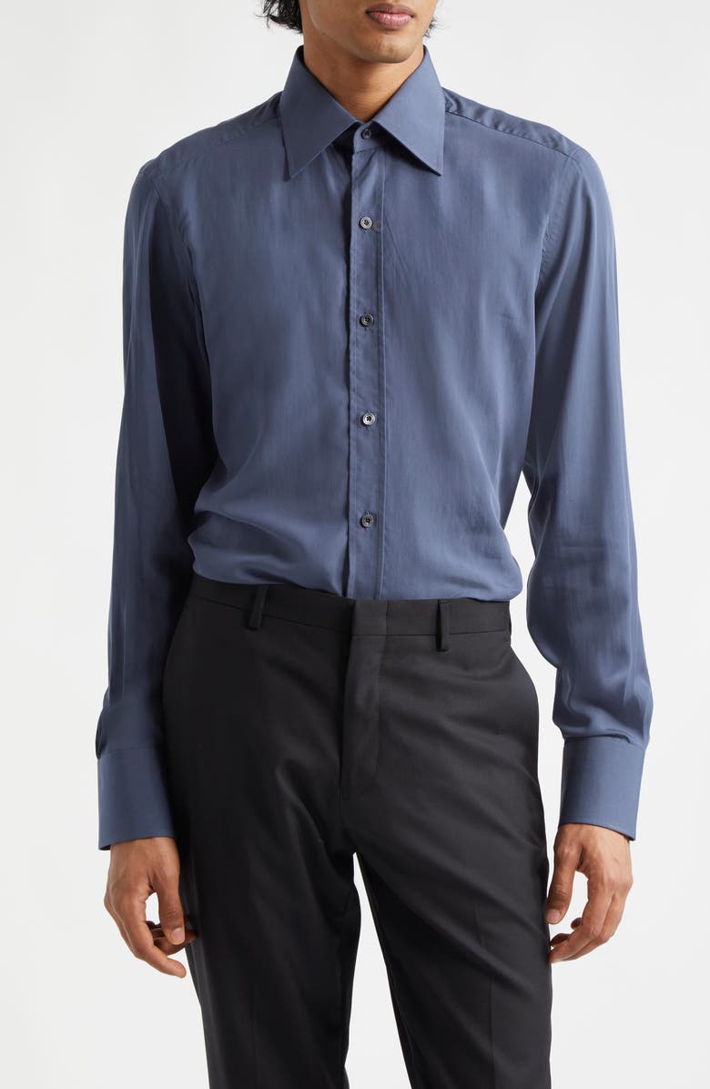 TOM FORD Fluid Parachute Slim Fit Button-Up Shirt, Main, color, Washed Indigo