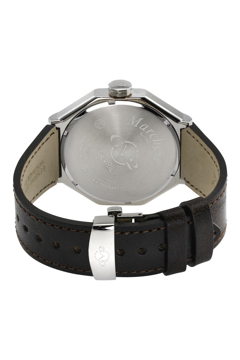 Men's Marchese Leather Strap Watch, 44mm, Alternate, color, BROWN