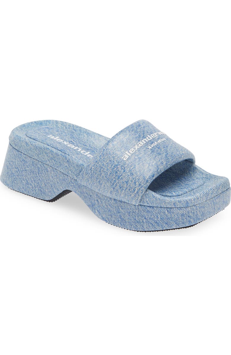 Alexander Wang Float Denim Print Leather Platform Slide Sandal, Main, color,