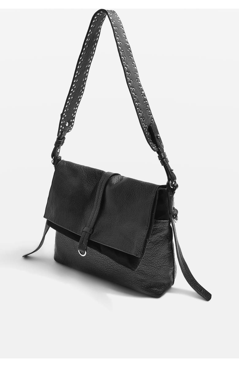 Topshop Premium Leather Studded Calfskin Hobo Bag, Alternate, color,