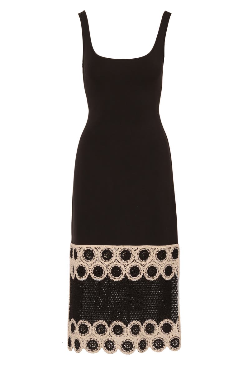 Crochet Detail Midi Sheath Dress, Alternate, color, BLACK/ECRU