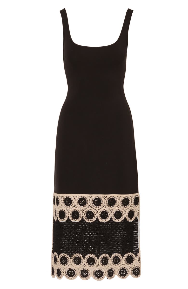 Adrianna Papell Crochet Detail Midi Sheath Dress, Alternate, color, 