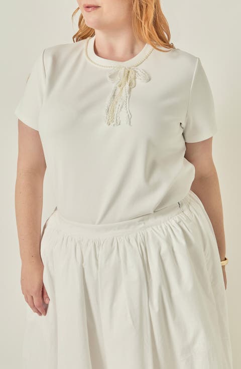 Pearly Bead Lace Bow Top