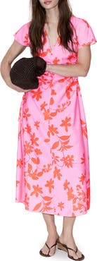 MANGO Print Side Ruched Maxi Dress