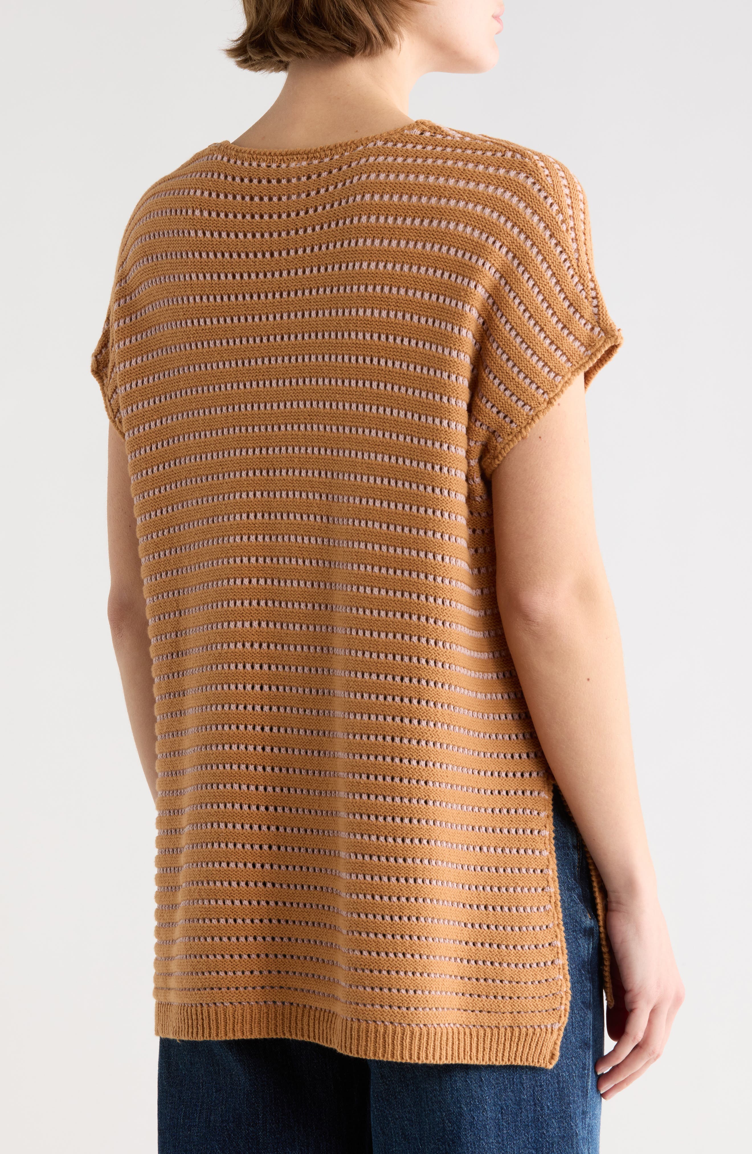 Open Knit Dolman Sleeve Split Seam Sweater - image 2