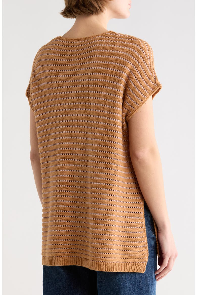 Open Knit Dolman Sleeve Split Seam Sweater, Alternate, color, CAMEL/ PINK