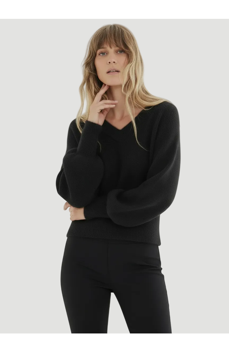 Majestic Filatures Ultra Soft Knit Long Sleeve V-Neck Sweater, Main, color, Noir