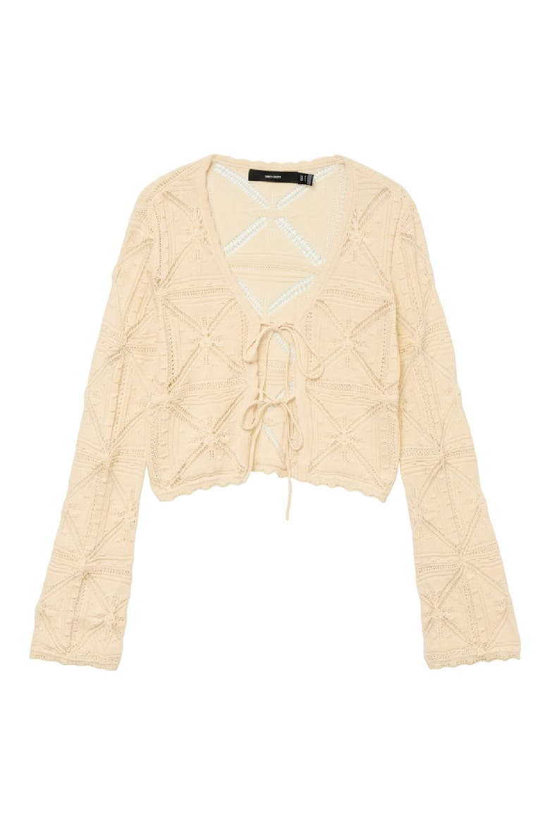 Lola Tie Front Pointelle Knit Cotton Cardigan, Alternate, color, BIRCH