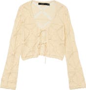 VERO MODA Lola Tie Front Pointelle Knit Cotton Cardigan