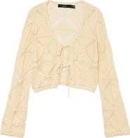 VERO MODA Lola Tie Front Pointelle Knit Cotton Cardigan