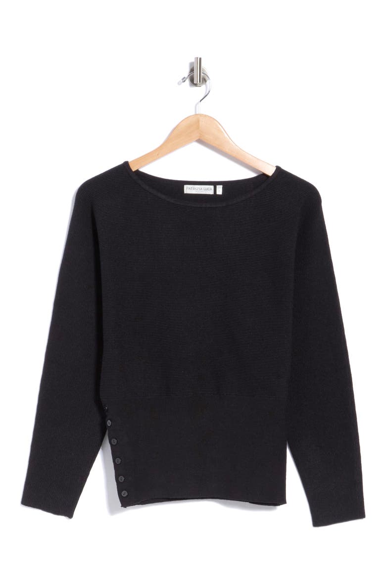 Button Detail Ribbed Sweater, Alternate, color, BLACK