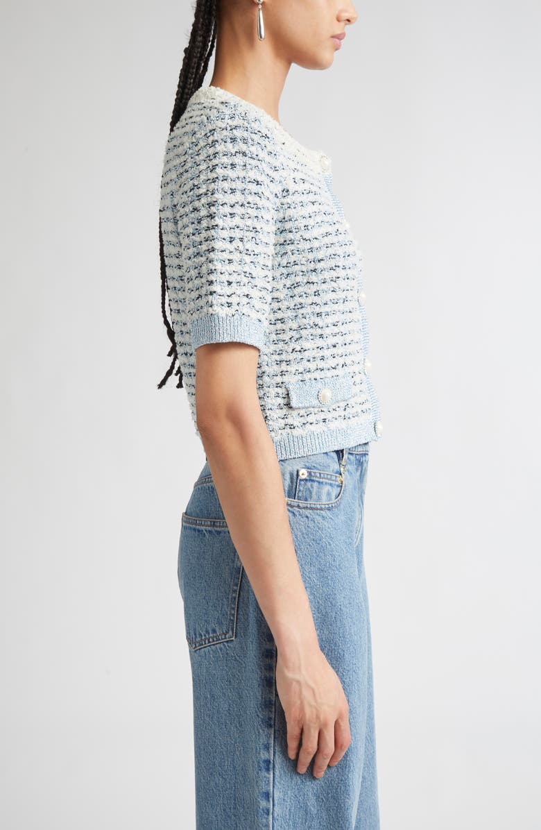 ST. JOHN Sequin Eyelash Cardigan, Alternate, color, Aqua/ White