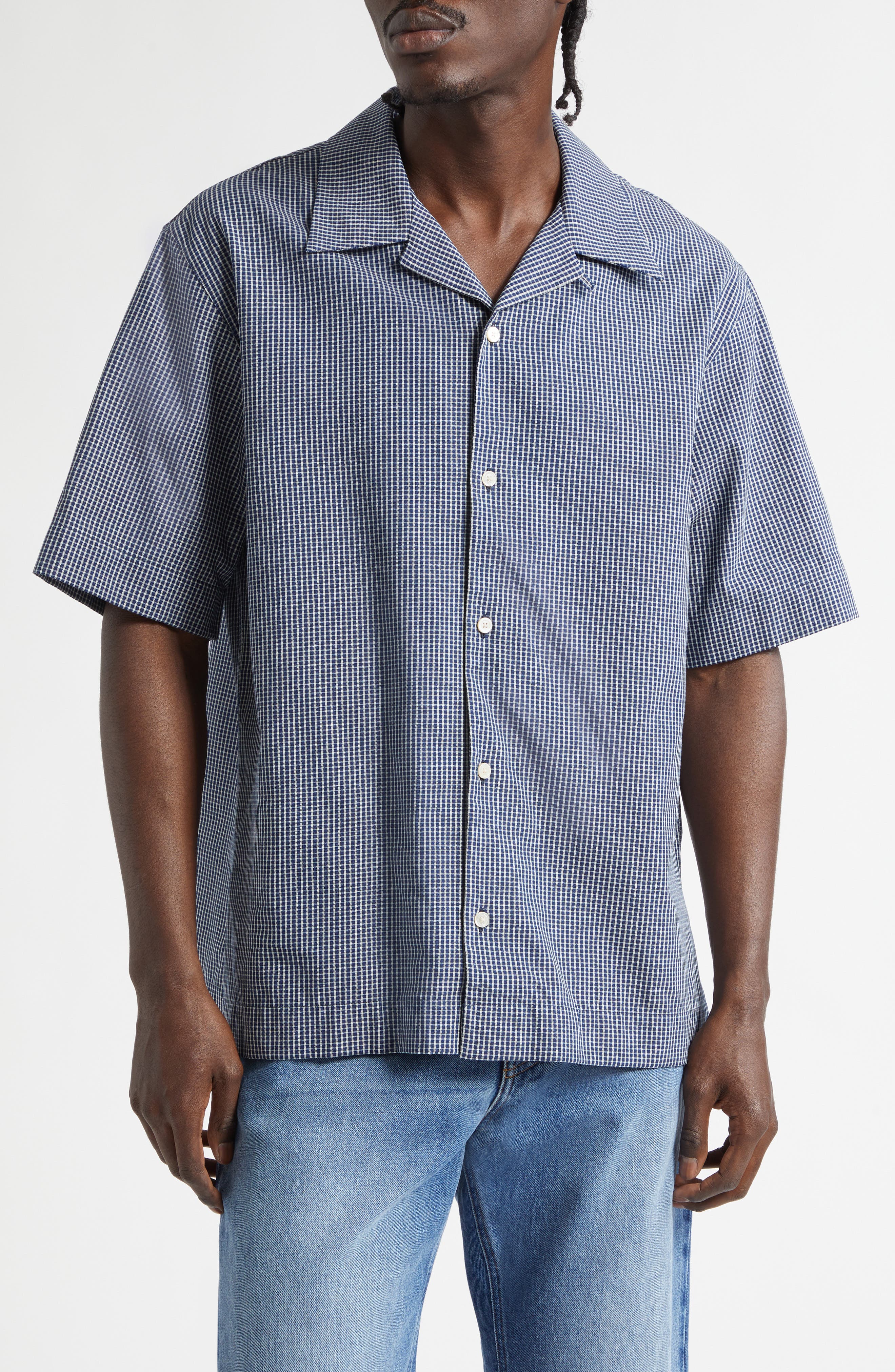 Check Logo Applique Cotton Bowling Shirt