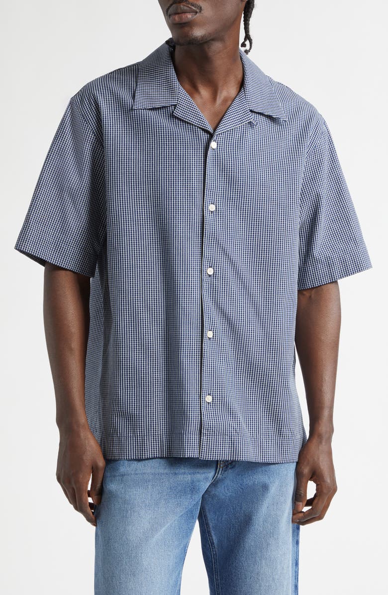Givenchy Check Logo Appliqué Cotton Bowling Shirt, Main, color, White/ Blue