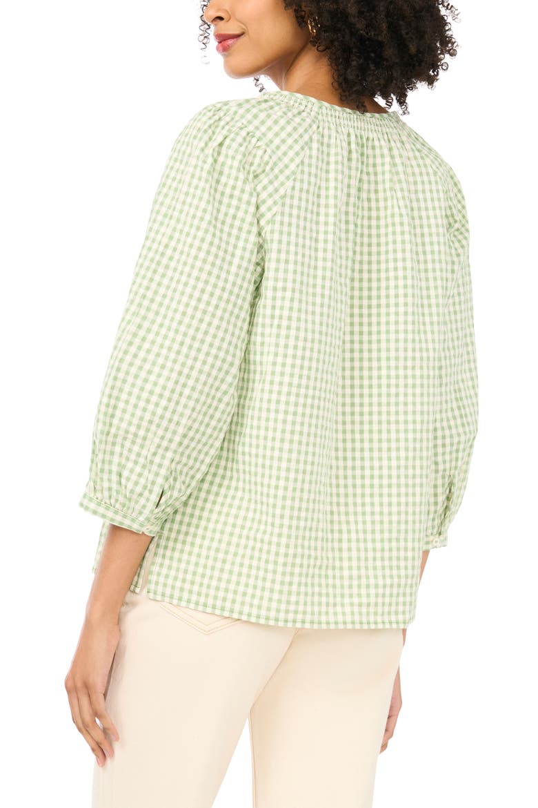 Print Tie Neck Cotton Peasant Top, Alternate, color, LILY GREEN