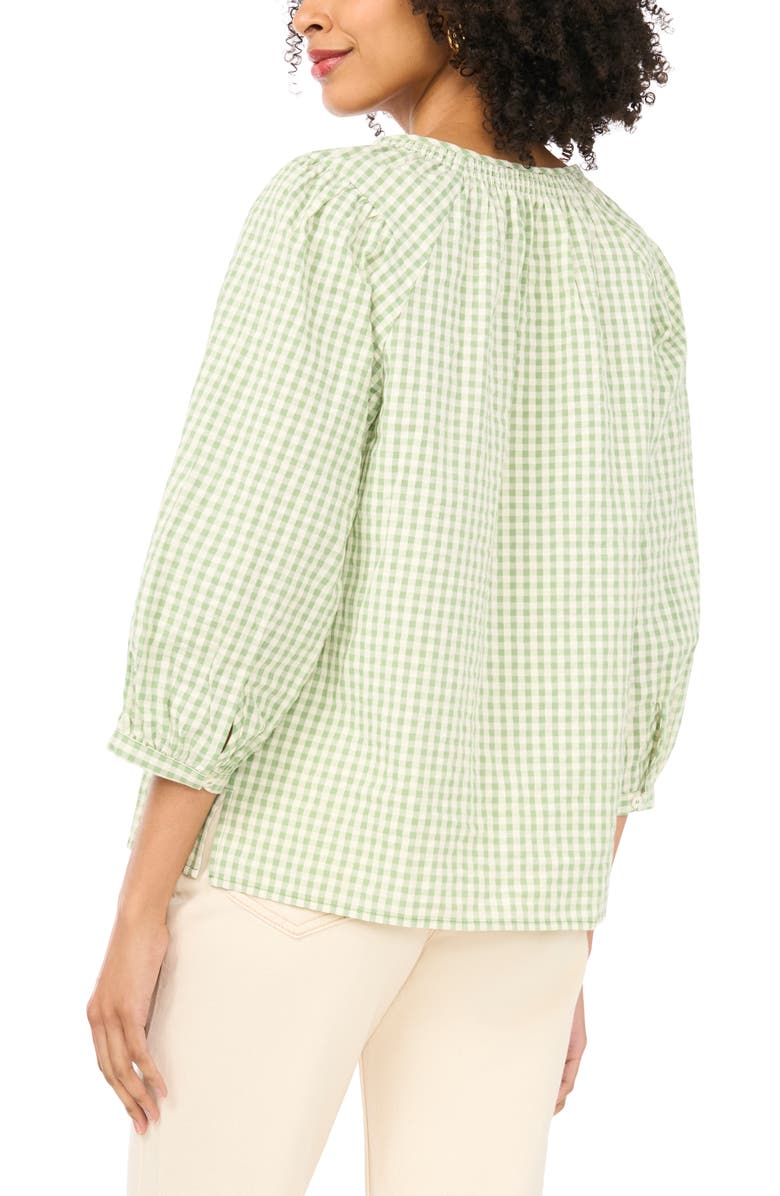 Vince Camuto Print Tie Neck Cotton Peasant Top, Alternate, color, Lily Green