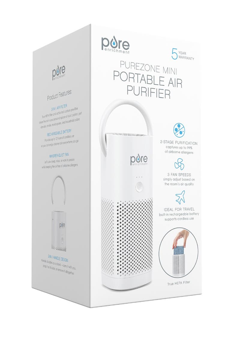 PureZone Mini Portable True HEPA Air Purifier - White, Alternate, color, WHITE