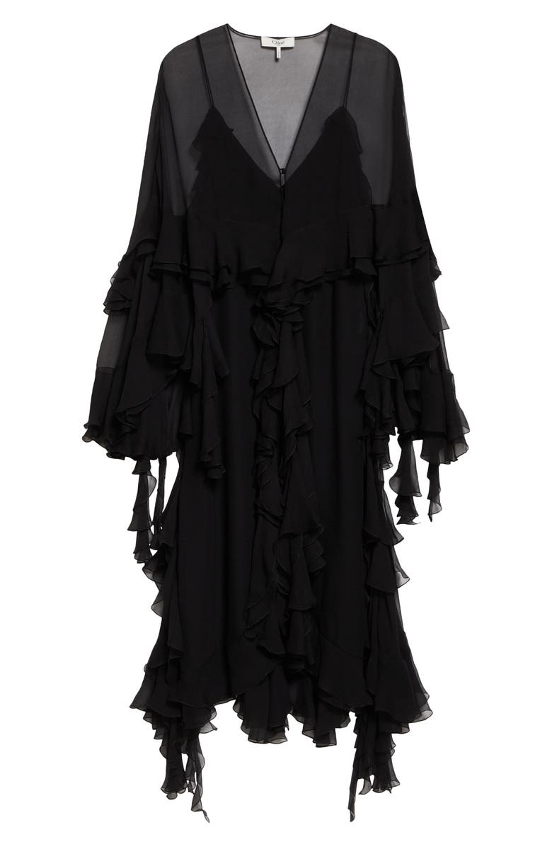 Chloé Ruffle Silk Georgette Slipdress, Alternate, color,