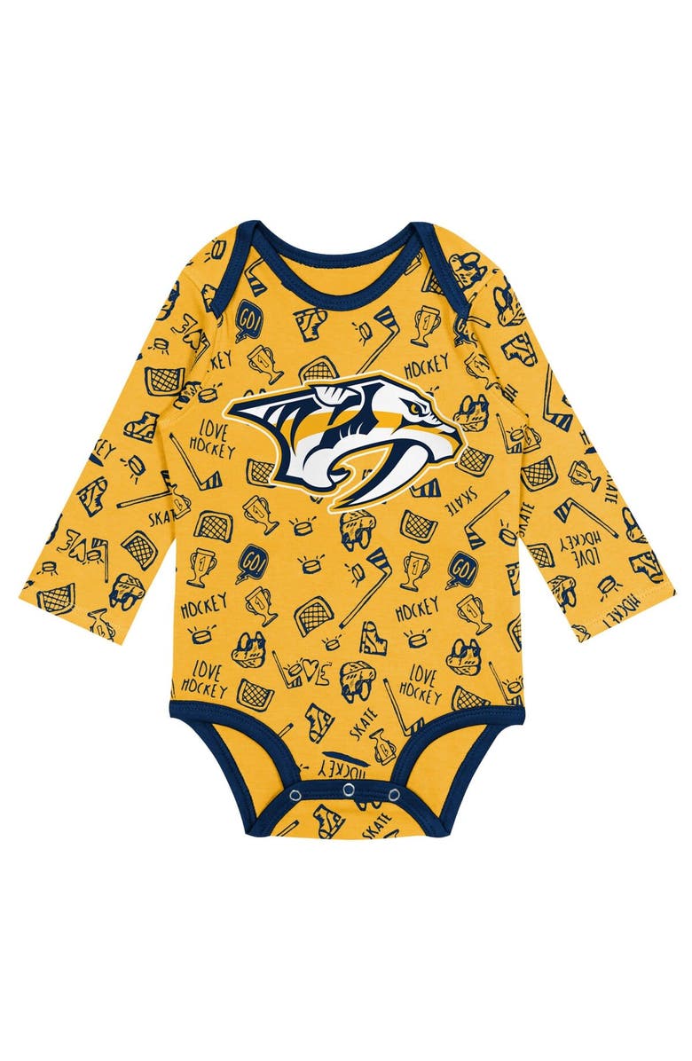 Outerstuff Infant Gold Nashville Predators Dynamic Defender Long Sleeve Bodysuit, Alternate, color,