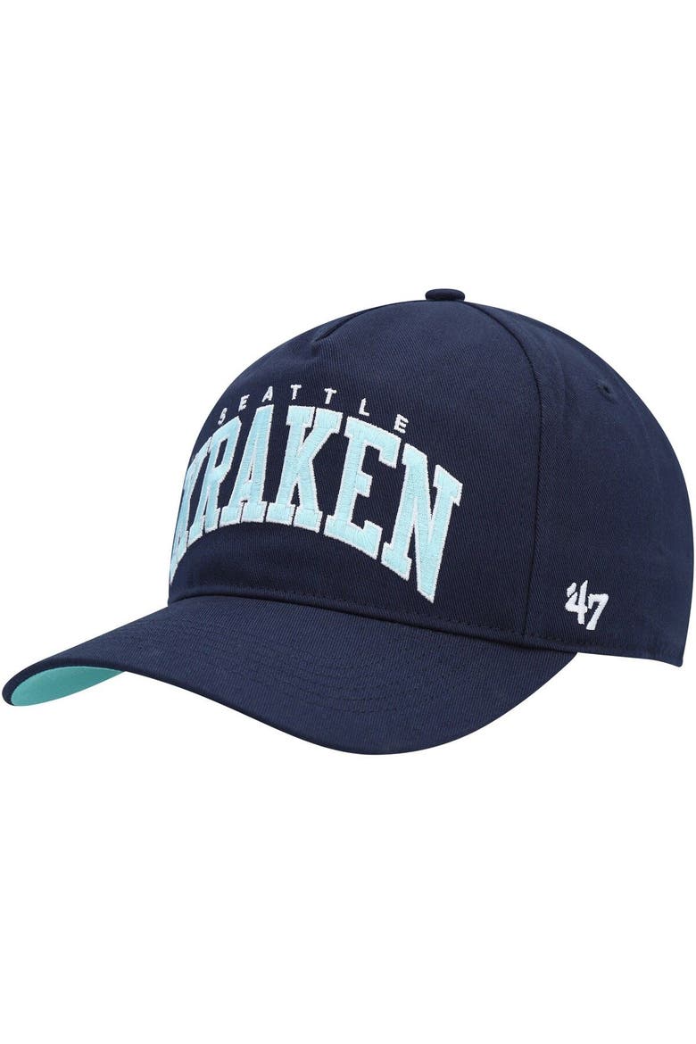 Men's '47 Deep Sea Blue Seattle Kraken Block Arch Hitch Snapback Hat, Alternate, color, Navy