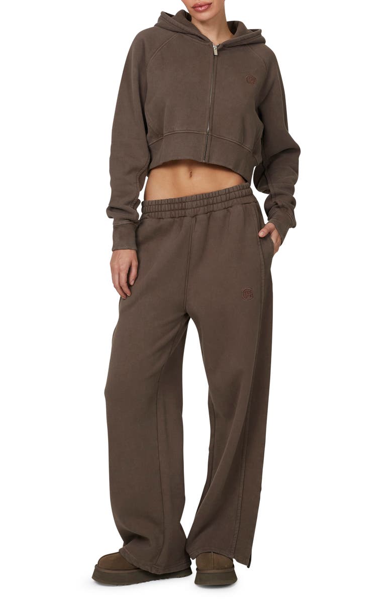 Good For Nothing Ribbed Emblem Crop Zip Hoodie, Alternate, color, Brown