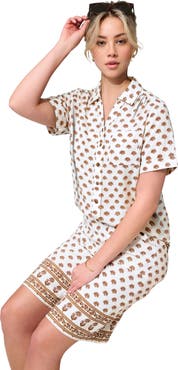 Roaman's Plus Size Linen Blend Short Sleeve Button Front Shirt