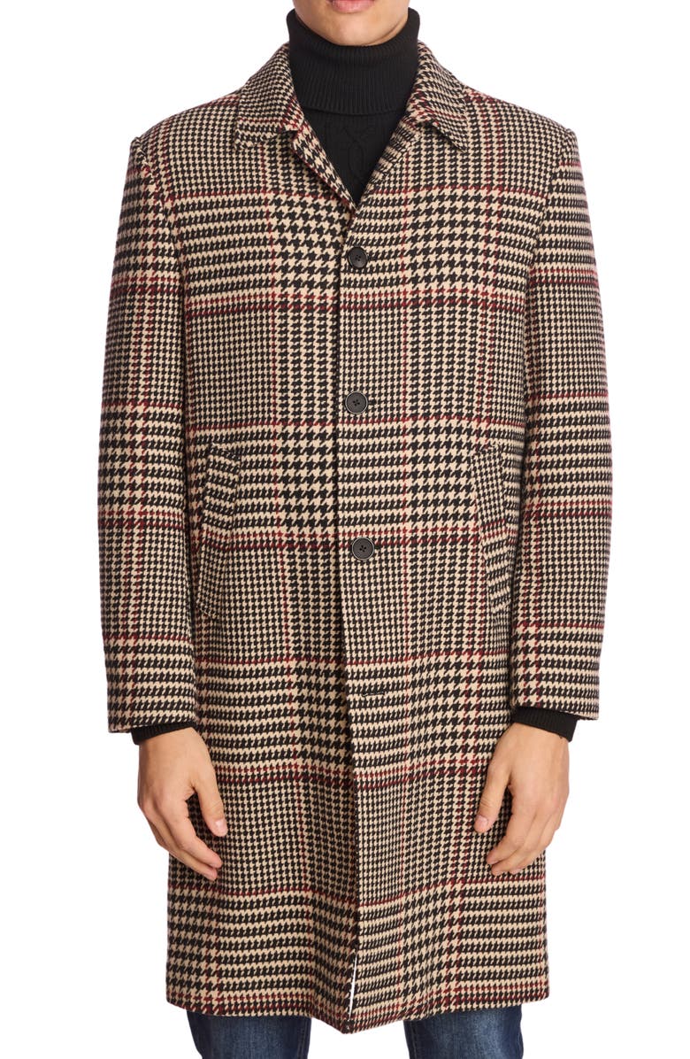 PAISLEY & GRAY Houndstooth Overcoat, Main, color, Black Tan Red Houndstooth