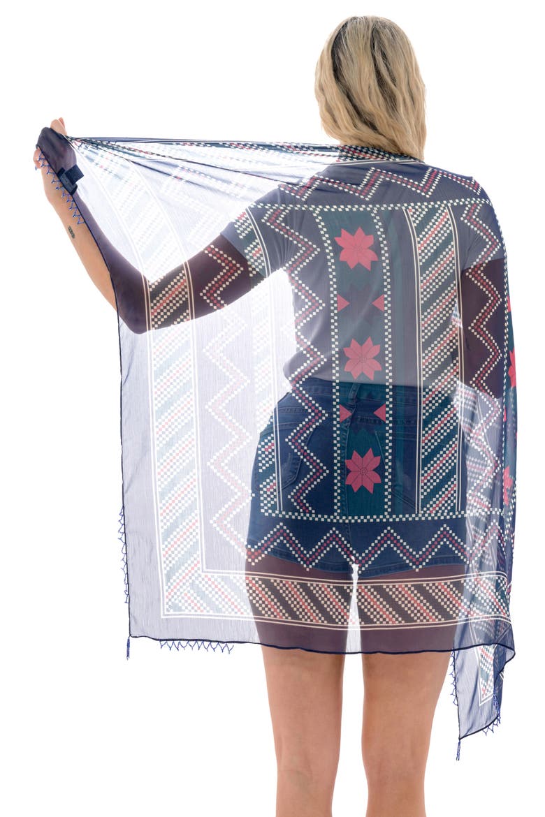 Abstract Print Square Scarf, Alternate, color, BLUE