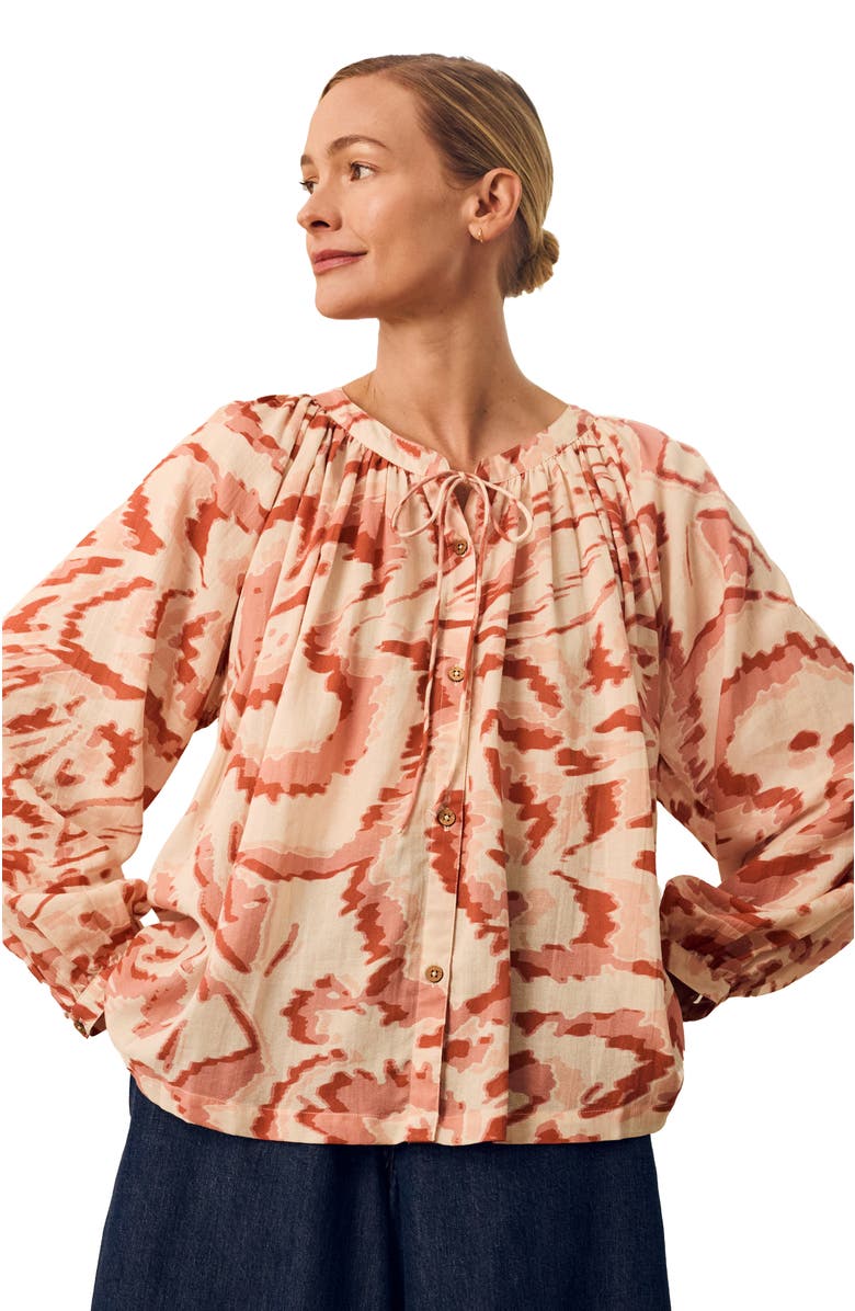 Celtic & Co. Long Sleeve Tie Neck Swing Shirt, Alternate, color, Ecru Blurred Floral