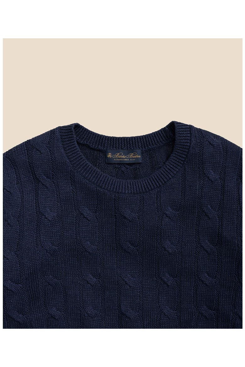 Cable Stitch Linen Crewneck Sweater, Alternate, color, NAVY LINEN