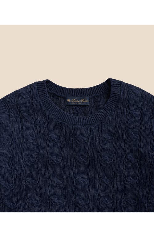 Brooks Brothers Cable Stitch Linen Crewneck Sweater In Navy Linen