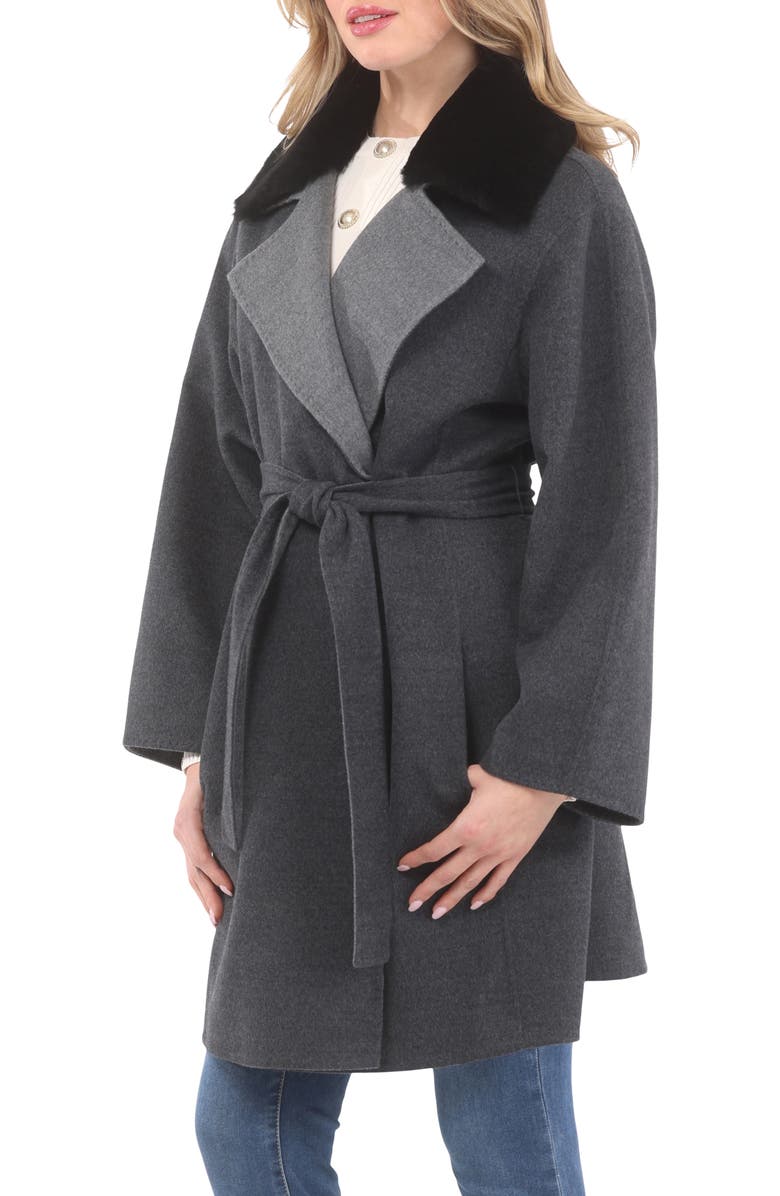 GORSKI Reversible Wool Coat w/ Detachable Genuine Shearling Collar, Alternate, color, Dark Gray/Gray/Black