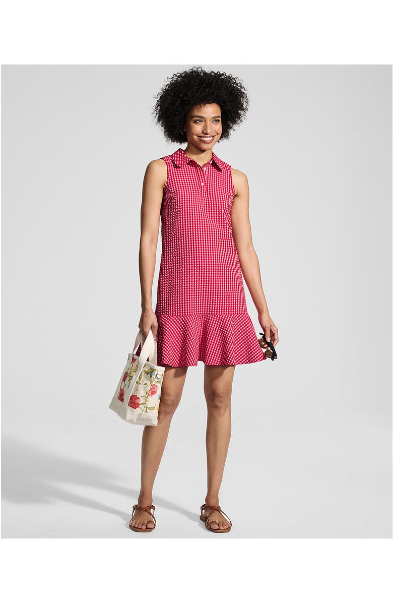 Lands' End Seersucker Tennis Dress, Alternate, color, Compass Red/Pink Gingham